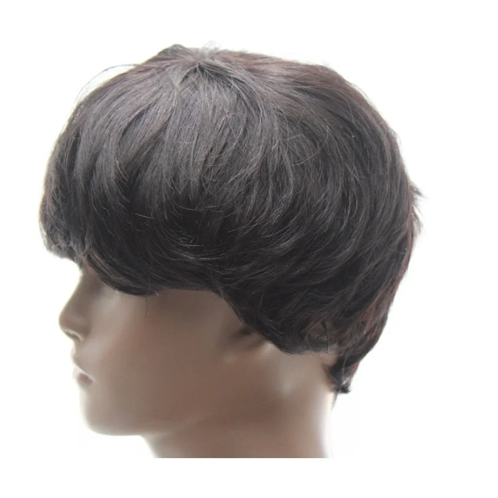 Short Pixie Cut Dark Brown Wig #2 Adjustable Mesh Cap Synthetic and Human Hair
